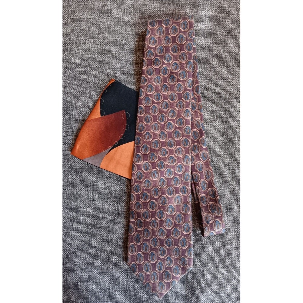 Dress Tie 70s 80s 90s Y2k Mens Hastings Earth Tones Pocket Square 3.75 Wide